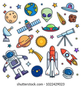 Vintage 80s-90s Space Theme Fashion Cartoon Illustration Set Suitable for Badges, Pins, Sticker, Patches, Fabric, Denim, Embroidery and Other Fashion Related Purpose