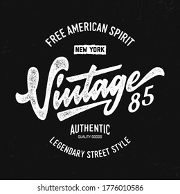 "Vintage 85. New York".  Textured Design for T Shirt and other user. Print, logo, poster. Vector Illustration.