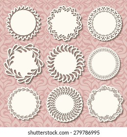 Vintage 9  frames on damask seamless background. Lace design