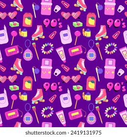 Vintage 90s pop culture seamless pattern. Bright seamless pattern