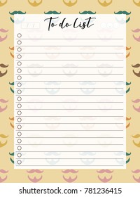 Vintage A4 template for To Do List with lettering and decorative hipster background. Organizer with lined page and check boxes. Trendy self-organization concept with graphic design elements.