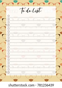Vintage A4 template for To Do List with lettering and decorative hipster background. Organizer with lined page and check boxes. Trendy self-organization concept with graphic design elements.