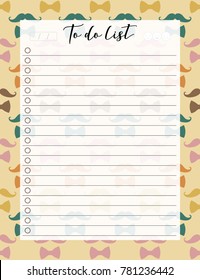 Vintage A4 template for To Do List with lettering and decorative hipster background. Organizer with lined page and check boxes. Trendy self-organization concept with graphic design elements.