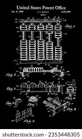 Vintage Abacus print showcases the 1964 patent featuring detailed illustrations of the ancient counting tool.