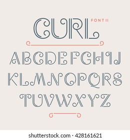 Vintage abc alphabet font. Fashionable modern type Curl. The letters of the Latin alphabet. Vector symbols.