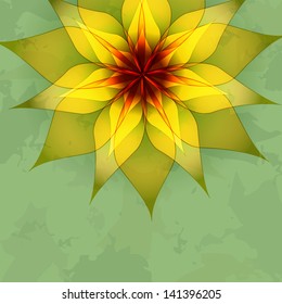 Vintage abstract  background green with golden flower. Greeting or invitation card, place for text. Vector illustration