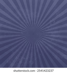 Vintage abstract background with light rays and grunge texture. Retro poster with radial burst beams on dark purple background. Old paper banner with sun shine, vector illustration
