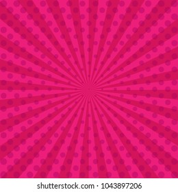 Vintage abstract background. Pink rays with gradient halftone. Comics background. Sun rays poster. Sunbeams. Pop Art Background. Retro Background. Comic star burst rays. Vector EPS10