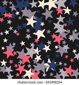 Vintage abstract black vector background with stars of confetti. Decorative pattern with multicolored stars. Old fashion illustrations of space. Holiday, glamor background 
