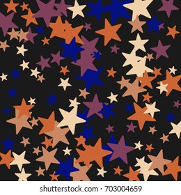 Vintage abstract black vector background with stars of confetti. Decorative pattern with multicolored stars. Old fashion illustrations of space. Holiday, glamor background 