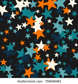 Vintage abstract black vector background with stars of confetti. Decorative pattern with multicolored stars. Old fashion illustrations of space. Holiday, glamor background 