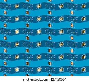 Vintage abstract castle with windows seamless pattern