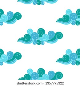 Vintage abstract with china seamless pattern. Textile design. Summer background. Ornate beautiful texture. Summer print. Colorful wallpaper. Abstract  waves design on white background