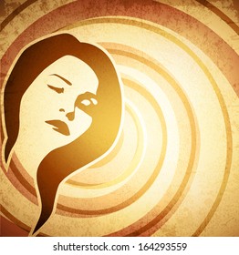 Vintage Abstract Design With Woman Face Silhouette