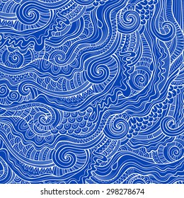 Vintage abstract doodles decorative ornamental blue contour background