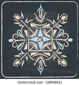 Vintage abstract ethnic design element on grunge chalkboard retro background. Vector illustration