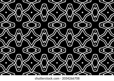 Vintage abstract ethnic pattern, geometric background, arabesque. Cover design in the style of oriental, asian, indonesian, mexican ornaments. Black white template for coloring, presentations.