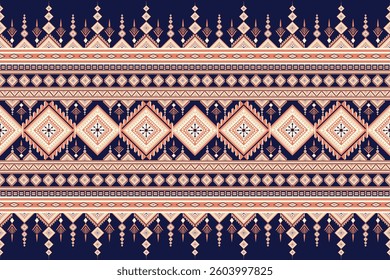 Vintage abstract ethnic pattern. Geometric oriental tribal on blue background folk embroidery Navajo textile fashion. Embroidery Aztec style. Design for background, wallpaper, fabric, clothing, Sarong