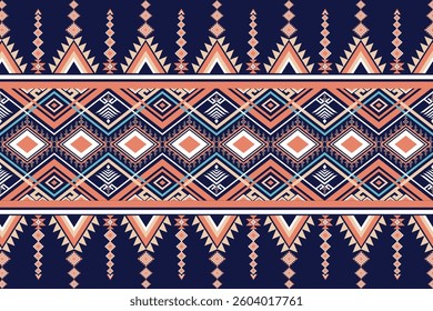 Vintage abstract ethnic pattern. Geometric oriental tribal on blue background folk embroidery Navajo textile fashion. Embroidery Aztec style. Design for background, wallpaper, fabric, clothing, Sarong