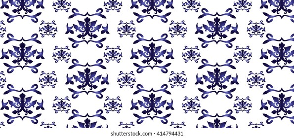 Vintage abstract floral classic pattern ornament. Vector background for cards, web, fabric, textures, wallpapers, tile, mosaic. Royal blue color