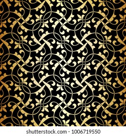 Vintage abstract floral seamless pattern. Intersecting curved elegant stylized leaves and scrolls forming abstract floral background in Arabic style. Arabesque design.