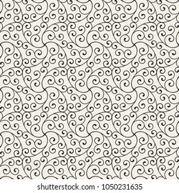 Vintage abstract floral seamless pattern. Intersecting curved elegant stylized leaves and scrolls forming abstract floral background in Arabic style. Arabesque design.
