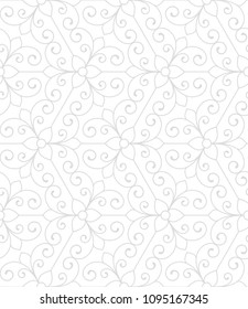 Vintage abstract floral seamless pattern. Intersecting curved elegant stylized leaves and scrolls forming abstract floral background in Arabic style. Arabesque design. Decorative lattice.