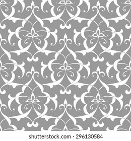 Vintage abstract floral seamless pattern with intersecting curved elegant stylized leaves and scrolls forming abstract floral ornament in Arabic style. Arabesque.