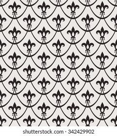 Vintage abstract floral seamless pattern. Intersecting curved elegant stylized leaves and scrolls forming abstract floral ornament in Arabic style. Arabesque.