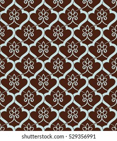 Vintage abstract floral seamless pattern. Intersecting curved elegant stylized leaves and scrolls forming abstract floral ornament. Arabesque. Decorative lattice in Moroccan style.
