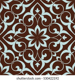 Vintage abstract floral seamless pattern. Intersecting curved elegant stylized leaves and scrolls forming abstract floral ornament in Arabic style. Arabesque.
