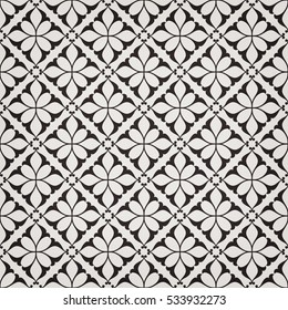 Vintage abstract floral seamless pattern. Intersecting curved elegant stylized leaves and scrolls forming abstract floral ornament in Arabian style. Arabesque. Decorative lattice
