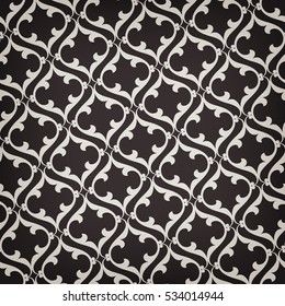 Vintage abstract floral seamless pattern. Intersecting curved elegant stylized leaves and scrolls forming abstract floral ornament in Arabian style. Arabesque. Decorative Moroccan lattice