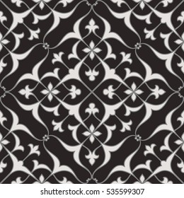 Vintage abstract floral seamless pattern. Intersecting curved elegant stylized leaves and scrolls forming abstract floral ornament in Arabic style. Arabesque.