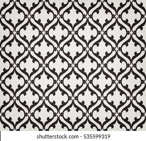 Patrón abstracto floral vintage sin fisuras. Intersección de hojas estilizadas curvadas y elegantes y rollos formando un adorno floral abstracto al estilo árabe.Árabe.  Entramado decorativo
