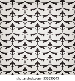 Vintage abstract floral seamless pattern. Intersecting curved elegant stylized leaves and scrolls forming original ornament in Arabian style. Arabesque. Decorative lattice background.