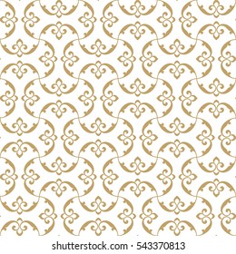 Vintage abstract floral seamless pattern. Intersecting curved elegant stylized leaves and scrolls forming abstract floral ornament in Arabic style. Arabesque.
