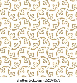 Vintage abstract floral seamless pattern. Intersecting curved elegant stylized leaves and scrolls forming abstract floral ornament in Arabic style. Arabesque. 

