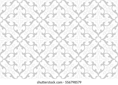 Vintage abstract floral seamless pattern. Intersecting curved elegant stylized leaves and scrolls forming abstract floral ornament in Arabic style on white background. Arabesque. 