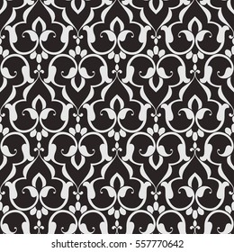Vintage abstract floral seamless pattern. Intersecting curved elegant stylized leaves and scrolls forming abstract floral ornament in Arabic style. Arabesque.  
