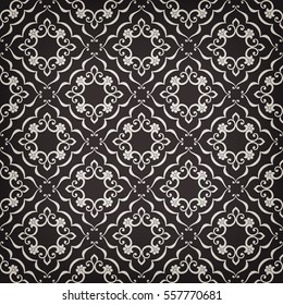 Vintage abstract floral seamless pattern. Intersecting curved elegant stylized leaves and scrolls forming abstract floral ornament in Arabian style. Arabesque. Decorative lattice 
 