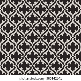 Vintage abstract floral seamless pattern. Intersecting curved elegant stylized leaves and scrolls forming abstract floral ornament in Arabic style. Arabesque. 
