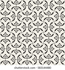 Vintage abstract floral seamless pattern. Intersecting curved elegant stylized leaves and scrolls forming abstract floral ornament in Arabic style on white background.  Arabesque.
