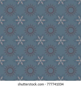Vintage abstract floral seamless pattern. Intersecting curved elegant stylized leaves and scrolls forming in brown, blue and gray colors. Abstract floral ornament in Arabic style. Vector illustration.