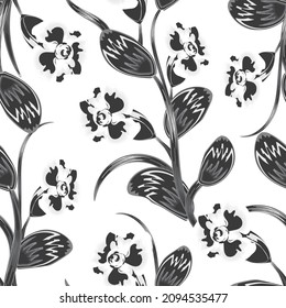 vintage de fondo de flores abstractas vectoriales decorativos de un patrón floral tropical sin fisuras, de moda con plantas y hojas grises. floral monocromática elegante. Fondo floral. Tropos exóticos. Verano 