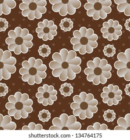 Vintage Abstract Flowers on polka dot Background. Retro Style Floral Seamless Pattern.