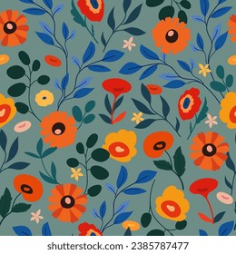 Vintage abstract flowers seamless pattern vector. Colorful ditsy simply floral background for textiles, wrapping paper, banners, wallpapers, cover, card, fabric