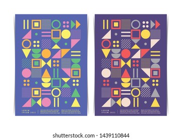 Vintage Abstract flyer template with colored geometric background. Vector illustration.