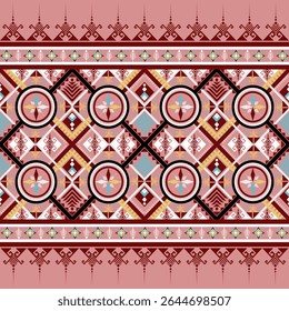 Vintage Abstract geometric Ethnic pattern sem emenda. Tecido asteca étnico, padrão têxtil tradicional tradicional indiano tribal. Ornamento folclórico abstrato, fundo bordado. Ilustração vetorial.