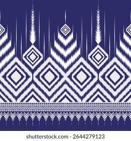 Vintage Abstract geométrico Ikat padrão sem costura. Tecido asteca étnico tribal padrão têxtil tradicional africano indiano tradicional. Vintage abstrata folclore ornamento Bordado fundo. Ilustração vetorial.